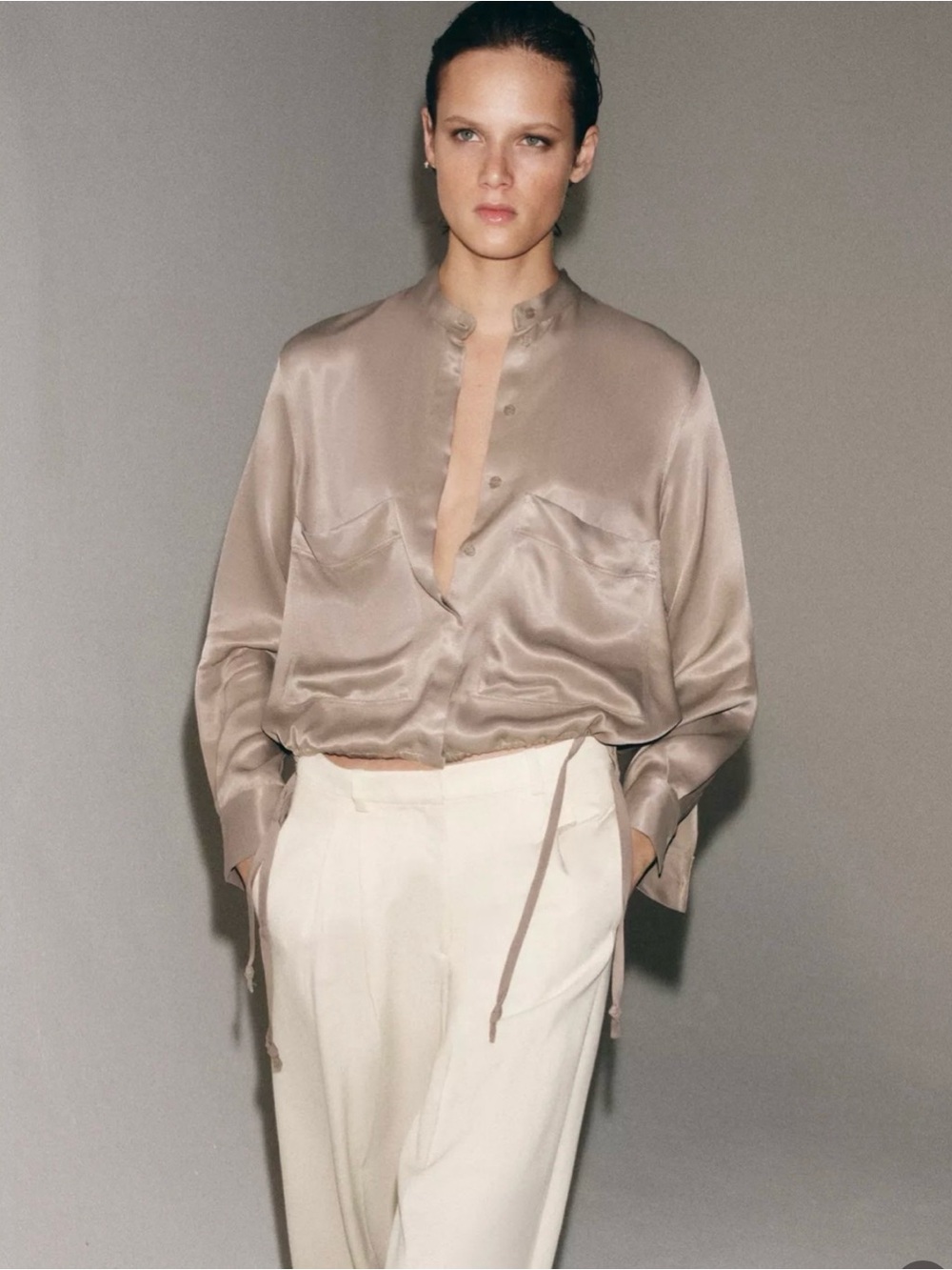 ZARA ZW Collection Satin Effect Patch Pocket Shirt NWT ❗️